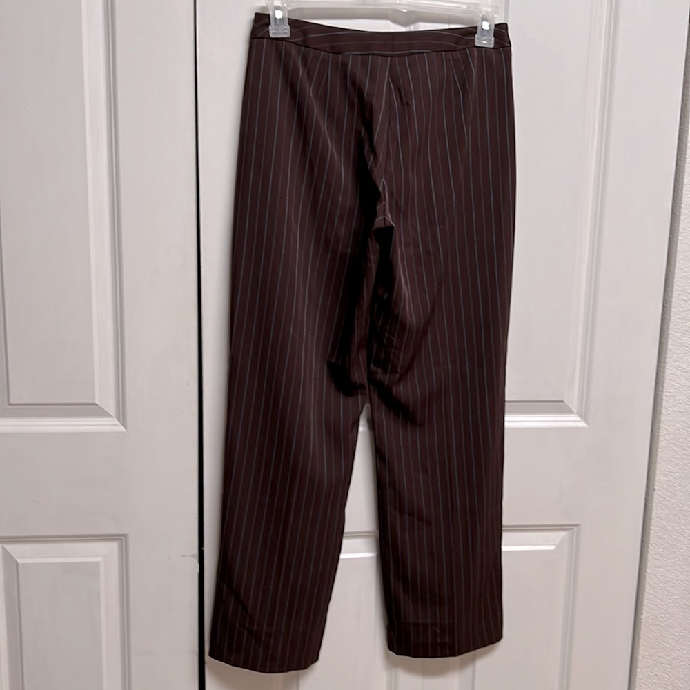 K.C. Spencer Dark Brown Blue Pinstripe Mid Rise Stretch Trousers Dress Pants 6P - Picture 4 of 6